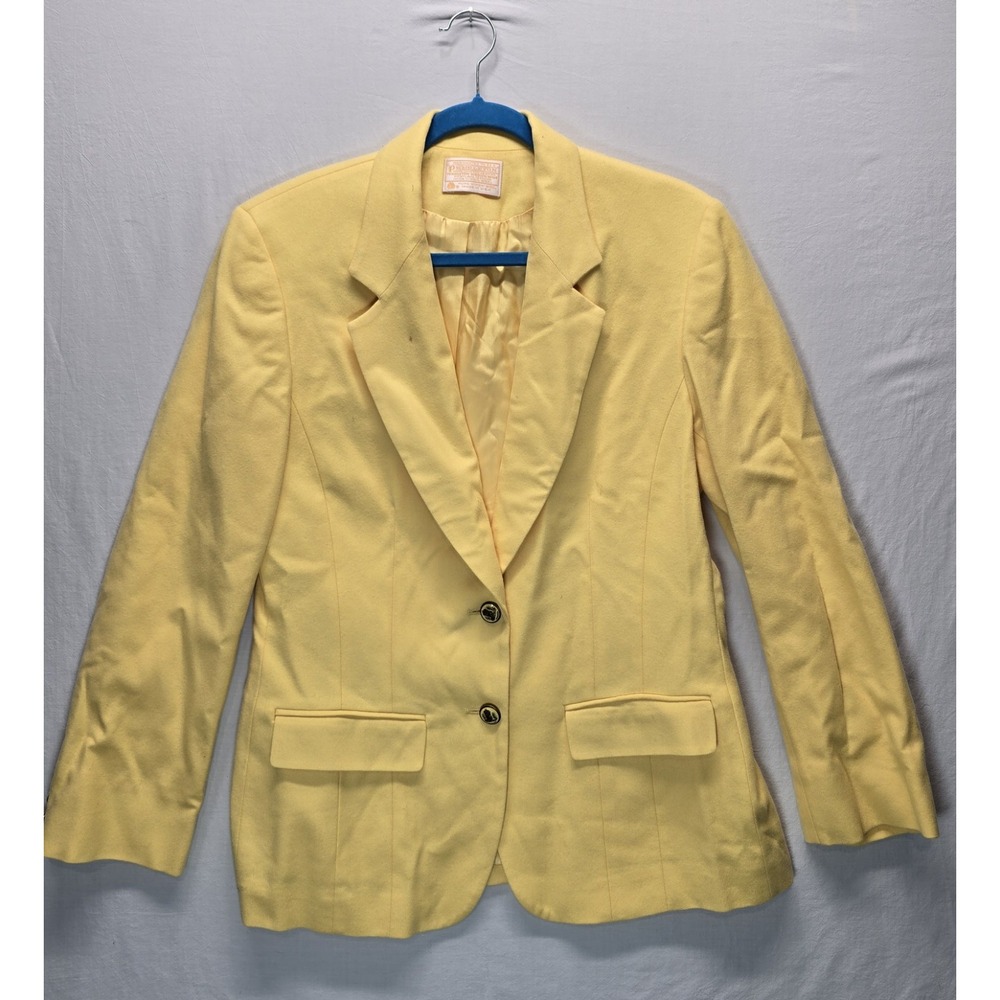 Pendleton Vintage Womens Blazer Size 10 Yellow 100% Virgin Wool USA Crest Button